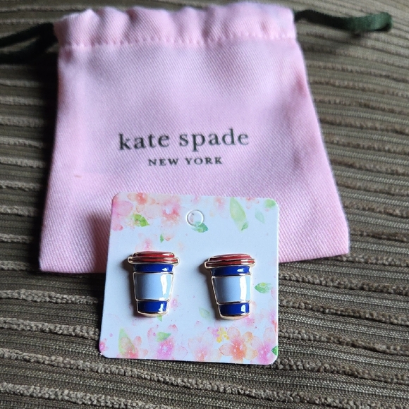 Kate Spade Blue and White Coffee Cup Studs - Picture 1 of 2